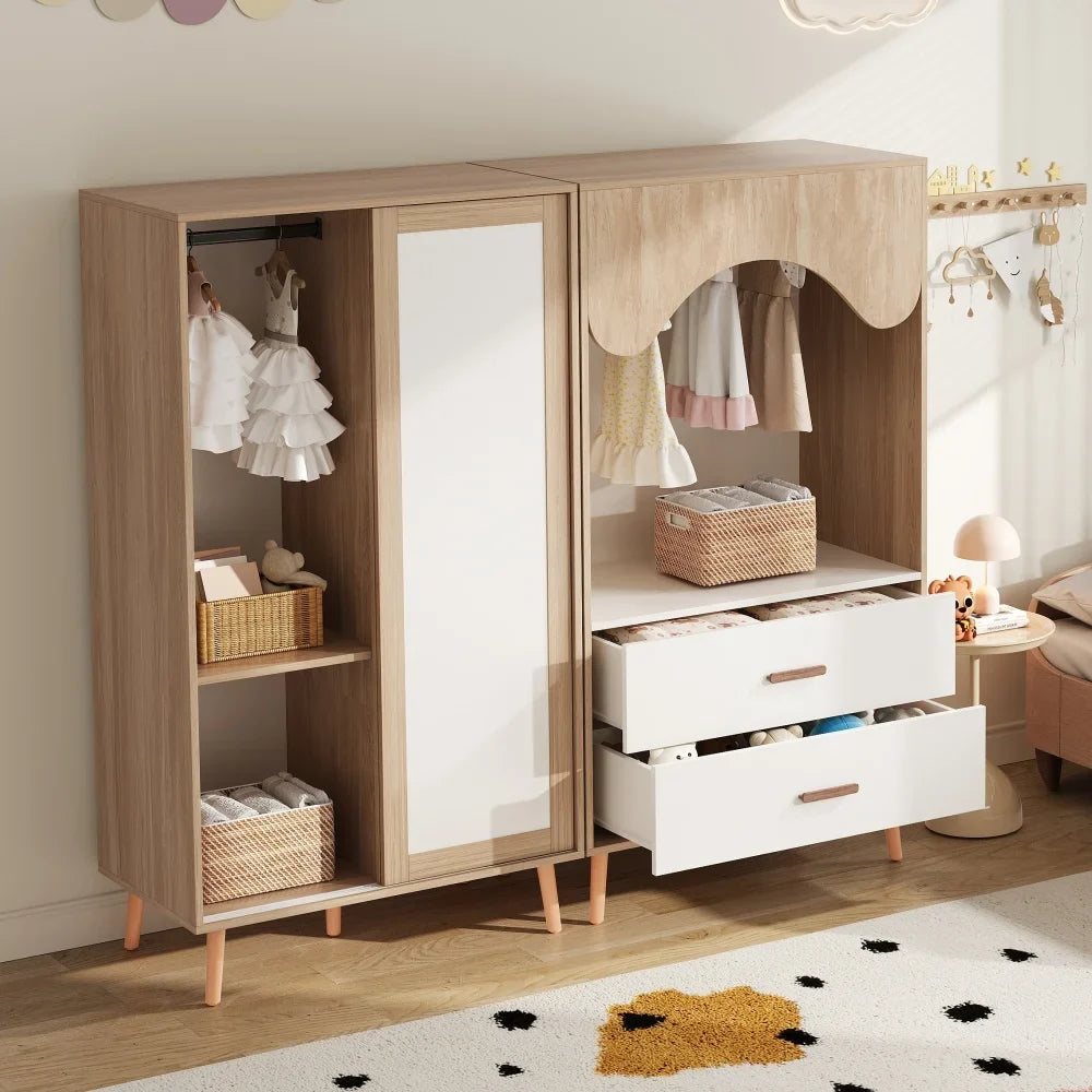 Armoire enfant avec dressing nature et blanc Tilda Kids