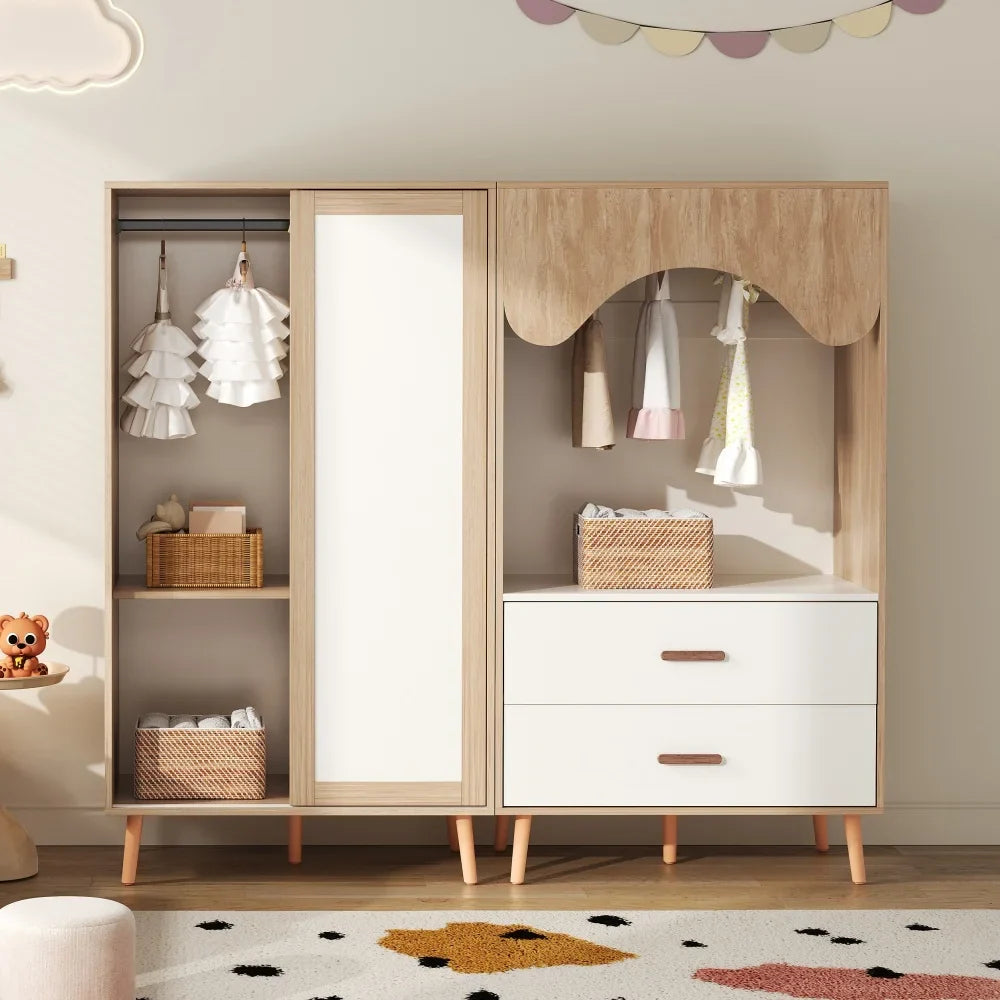 Armoire enfant avec dressing nature et blanc Tilda Kids