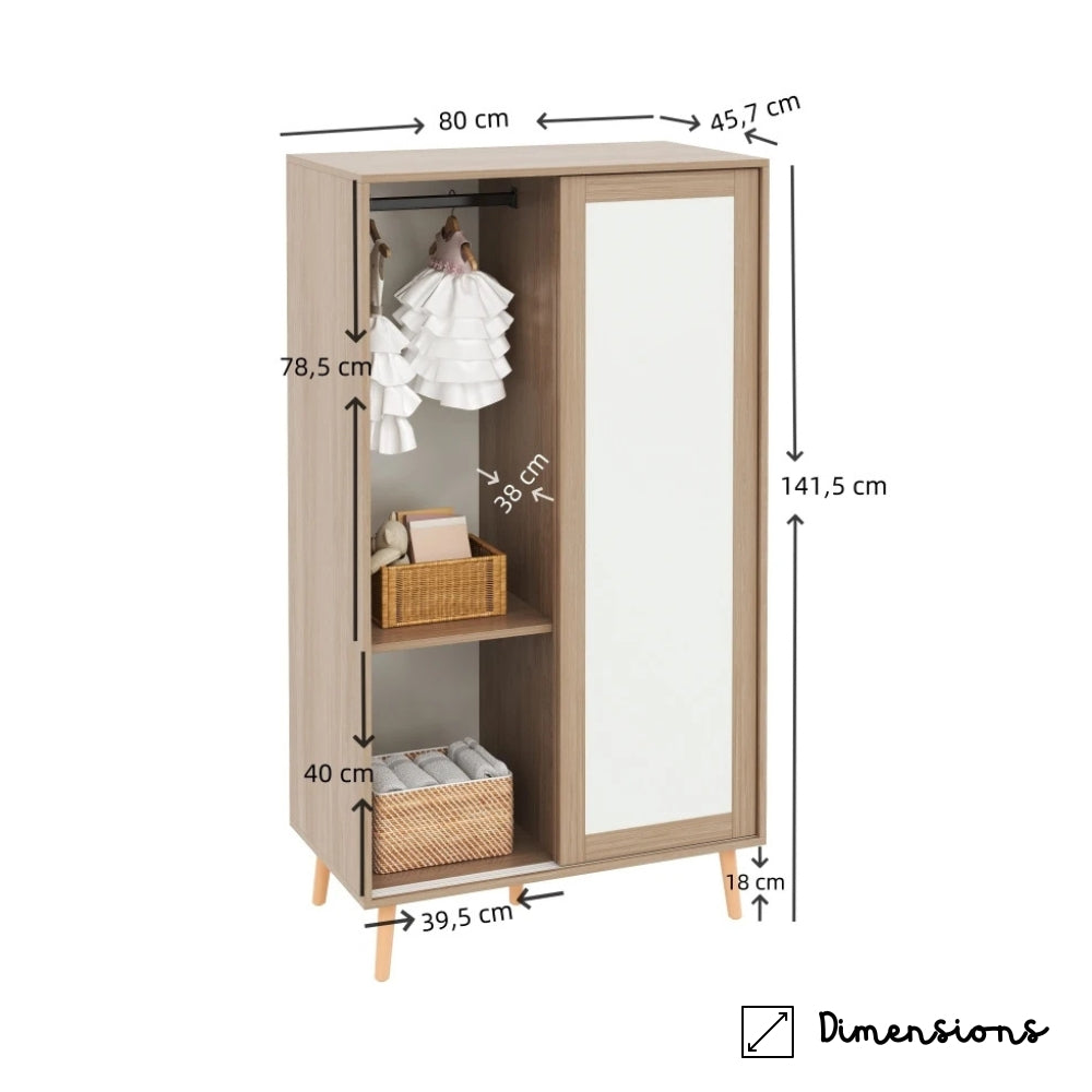 Armoire enfant avec dressing nature et blanc Tilda Kids