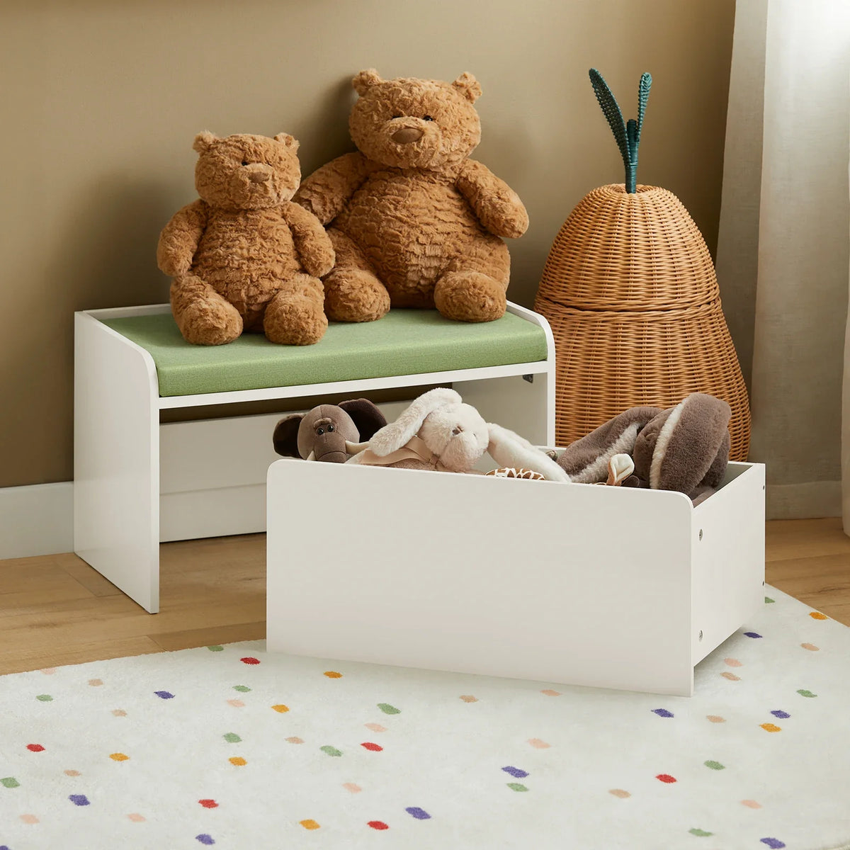Banc de rangement blanc et vert pour enfant Tilda Kids