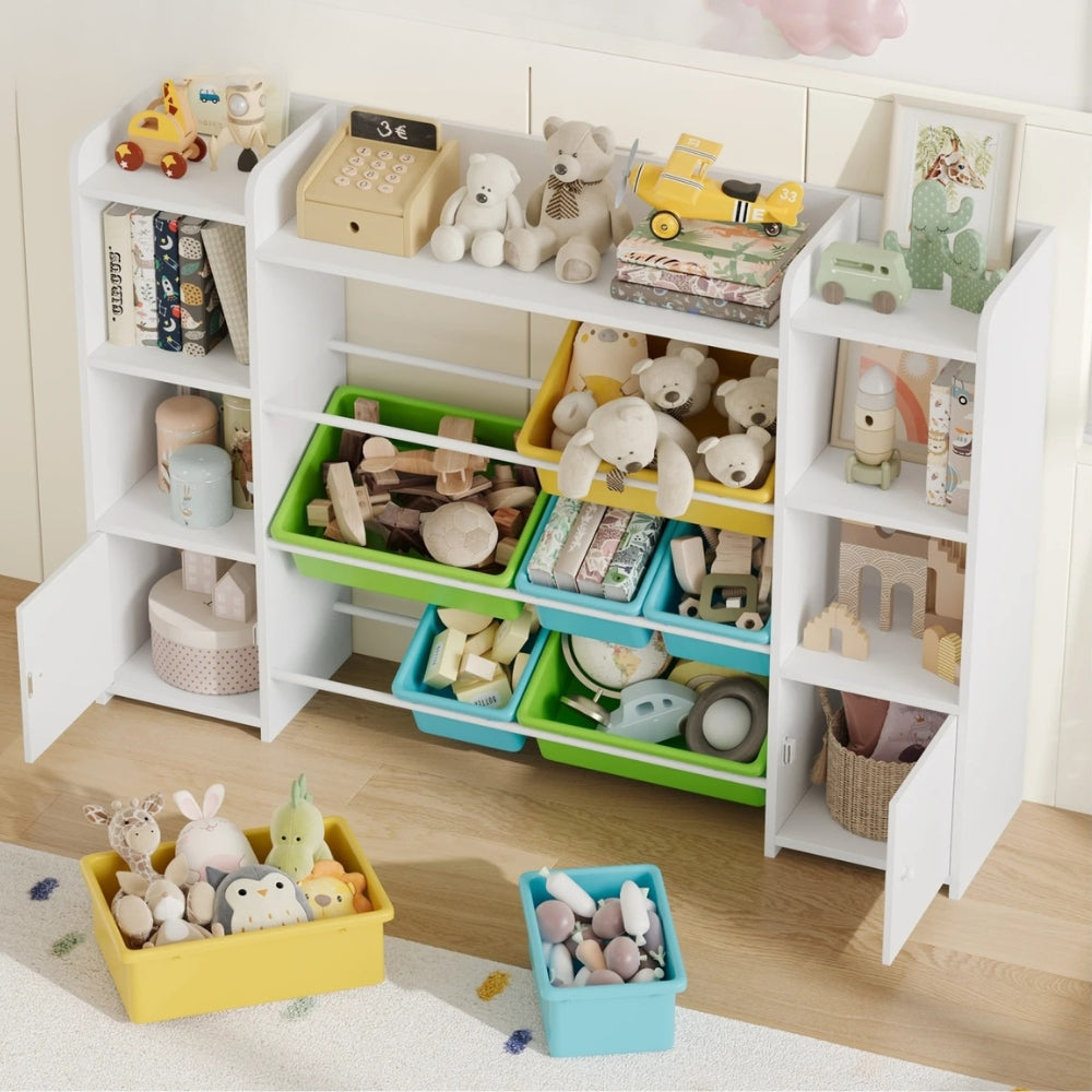 Bibliothèque enfant bacs rangement et étagères latérales Tilda Kids
