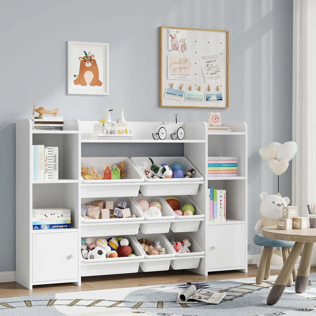 Bibliothèque enfant bacs rangement et étagères latérales Tilda Kids