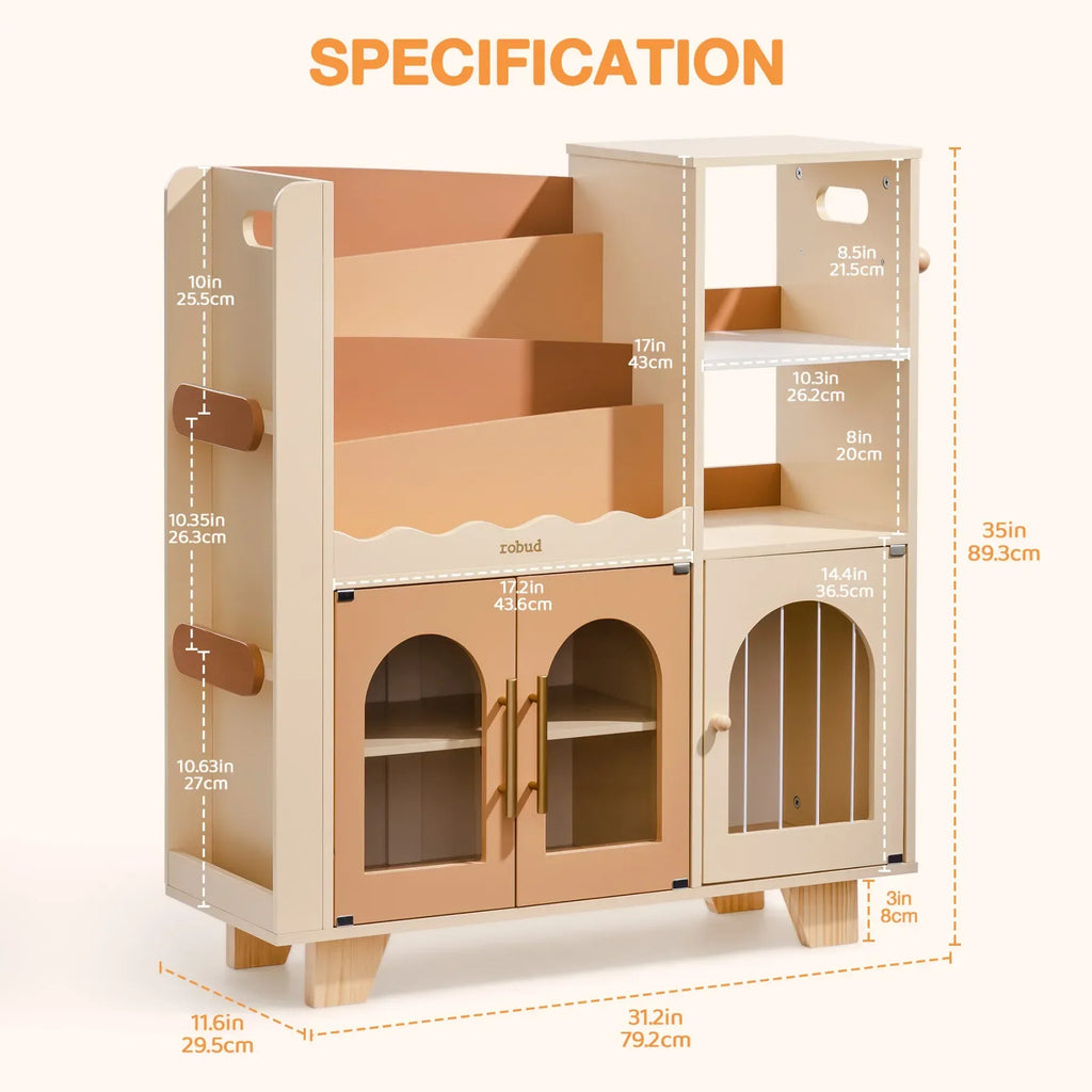 Bibliothèque enfant beige 6 en 1 avec rangements Tilda Kids