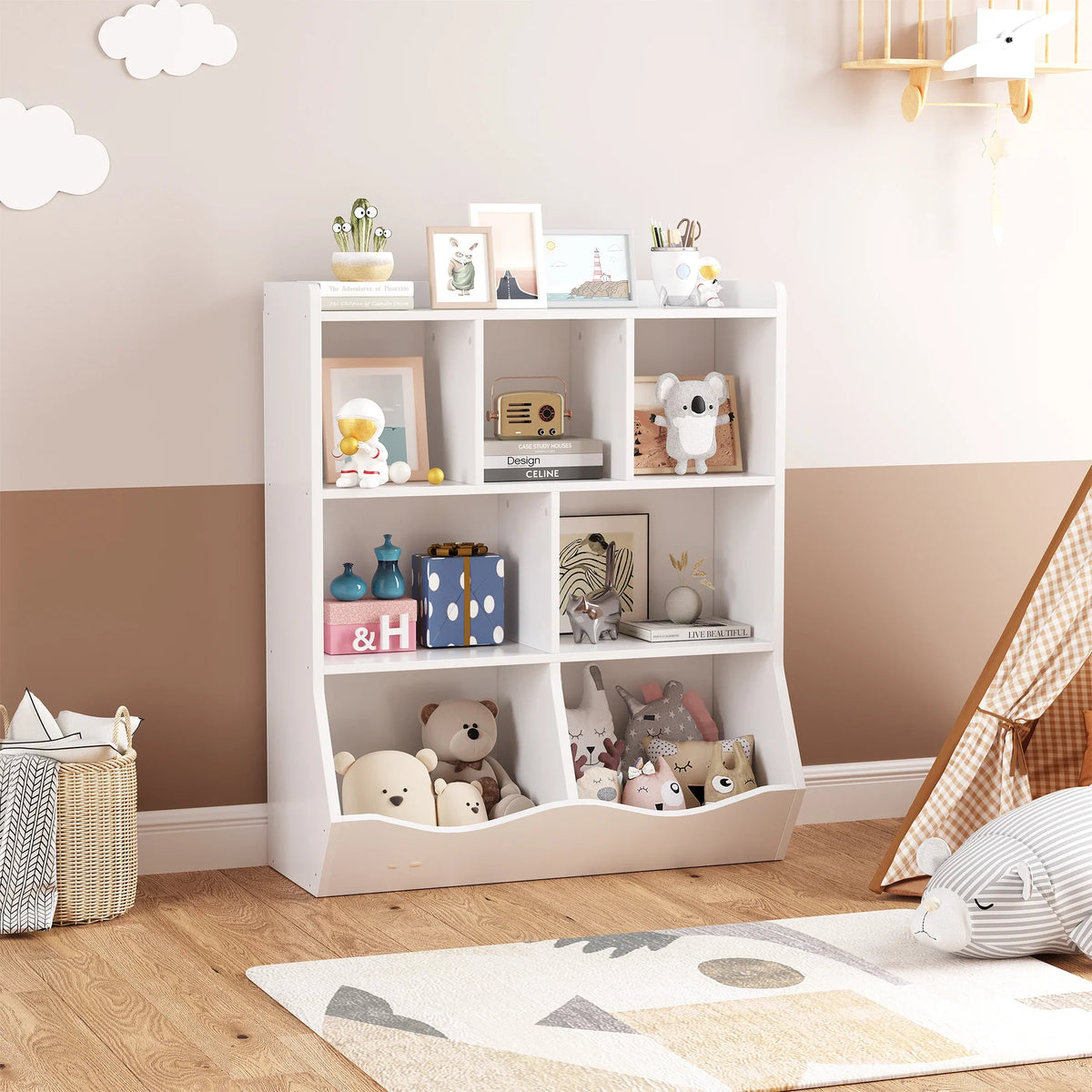 Bibliothèque enfant blanche avec rangements modulables Tilda Kids
