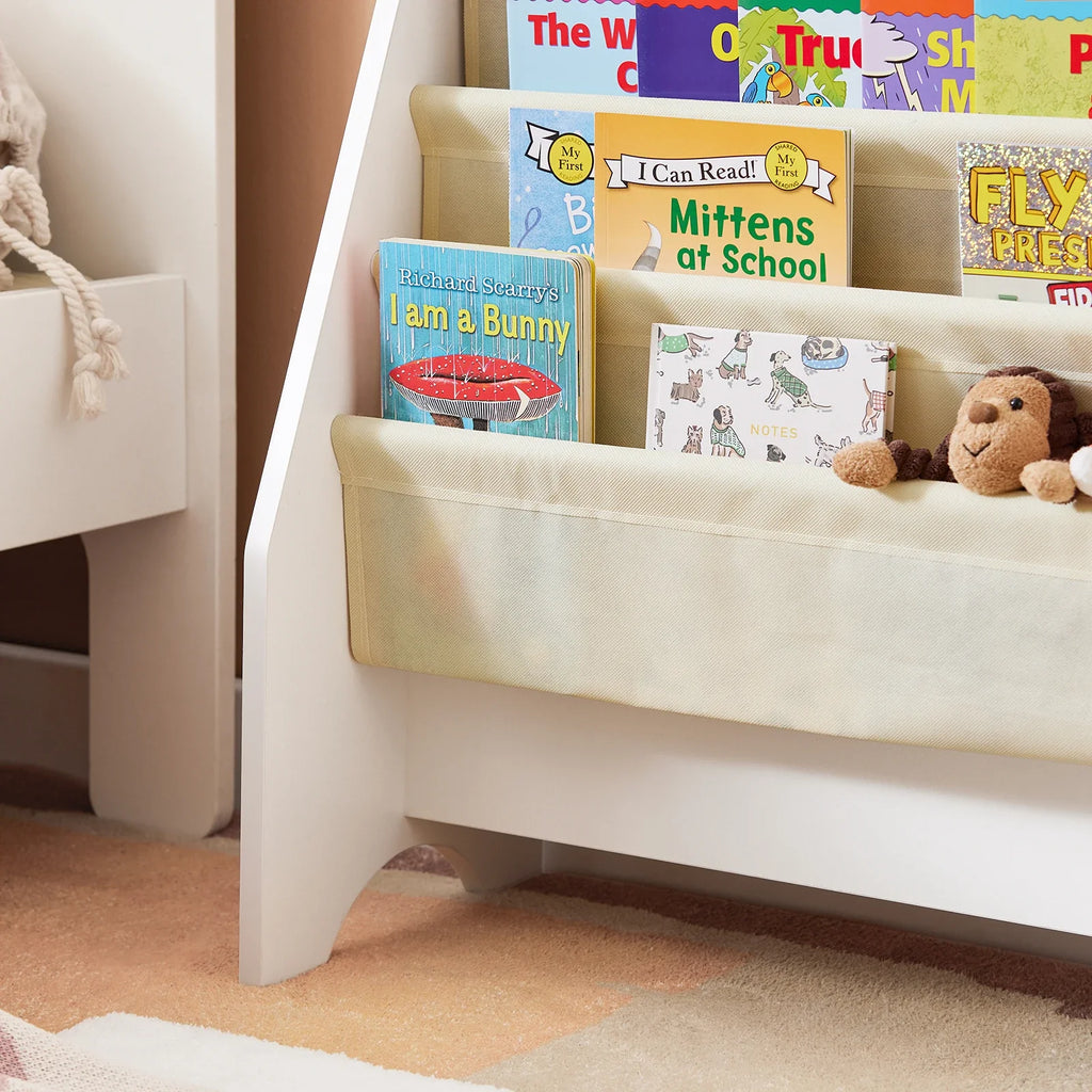 Bibliothèque enfant bois blanc et tissu beige Tilda Kids