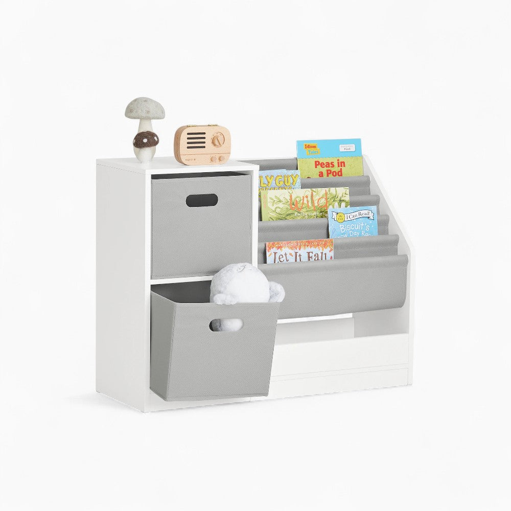Bibliothèque enfant bois blanc et tissu gris Tilda Kids