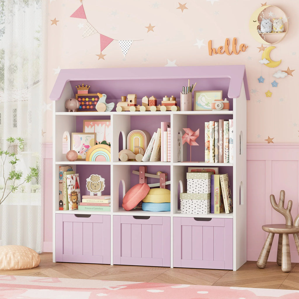Bibliothèque enfant bois style maison avec tiroirs Tilda Kids