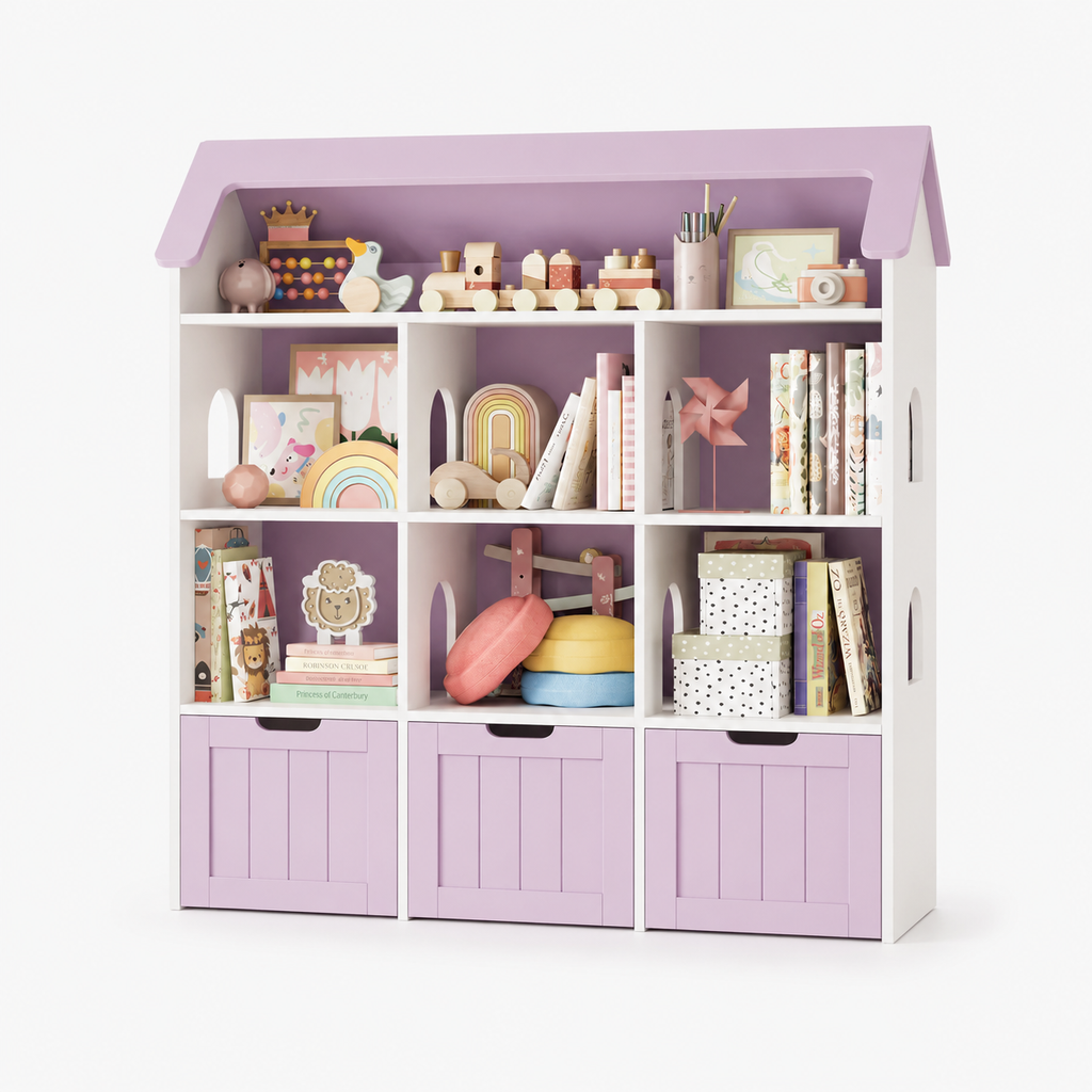 Bibliothèque enfant bois style maison avec tiroirs Tilda Kids