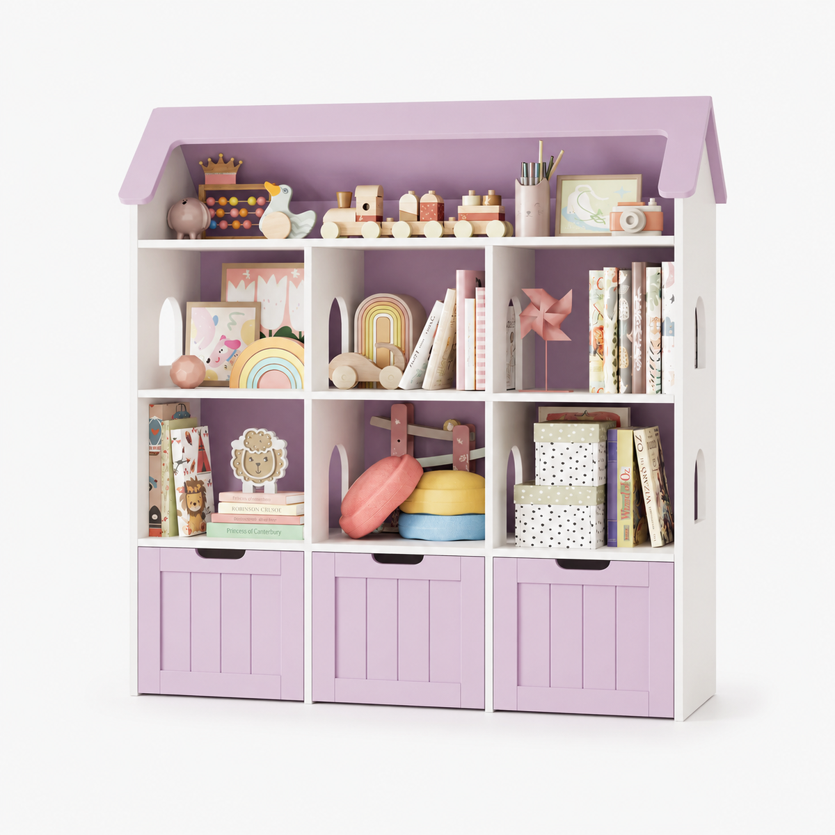 Bibliothèque enfant bois style maison avec tiroirs Tilda Kids
