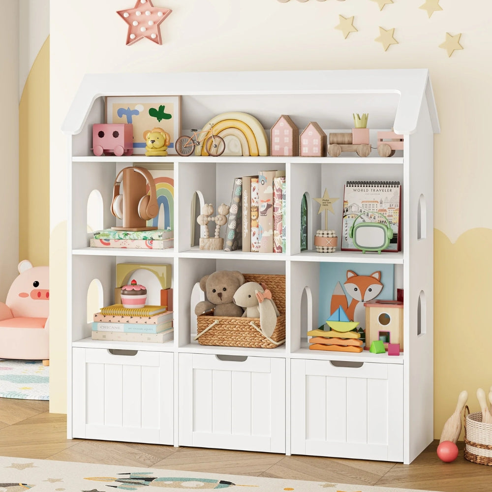 Bibliothèque enfant bois style maison avec tiroirs Tilda Kids