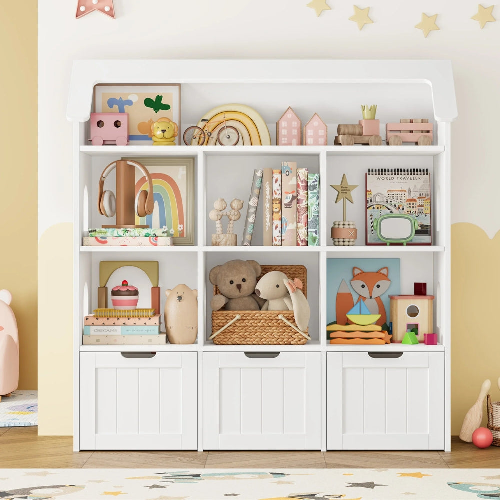 Bibliothèque enfant bois style maison avec tiroirs Tilda Kids