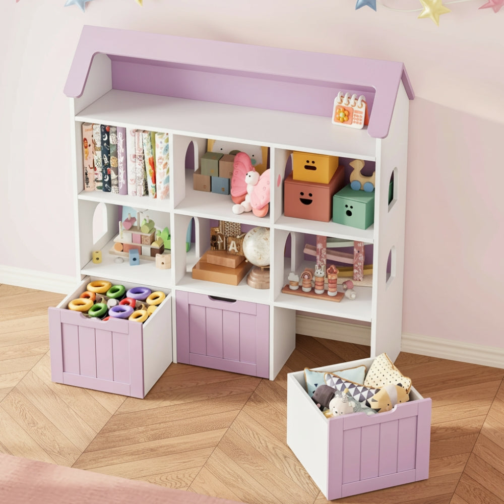 Bibliothèque enfant bois style maison avec tiroirs Tilda Kids