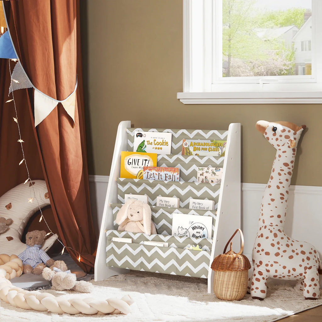 Bibliothèque enfant en bois et tissu avec 4 compartiments Tilda Kids