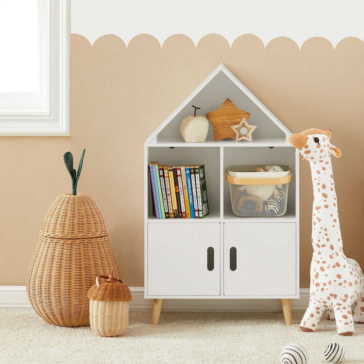 Bibliothèque enfant maison blanche avec pieds Tilda Kids
