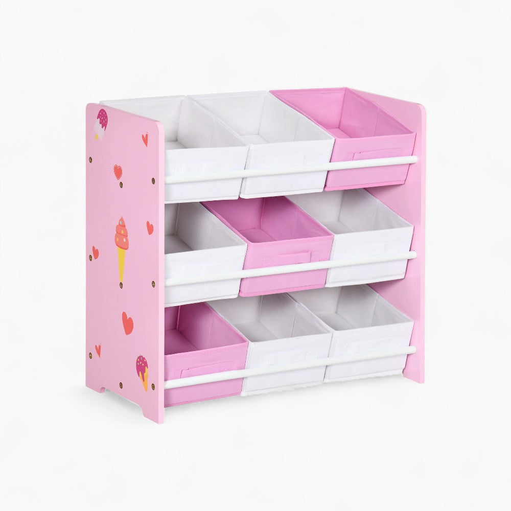 Bibliothèque enfant rose avec 9 paniers de rangement Tilda Kids