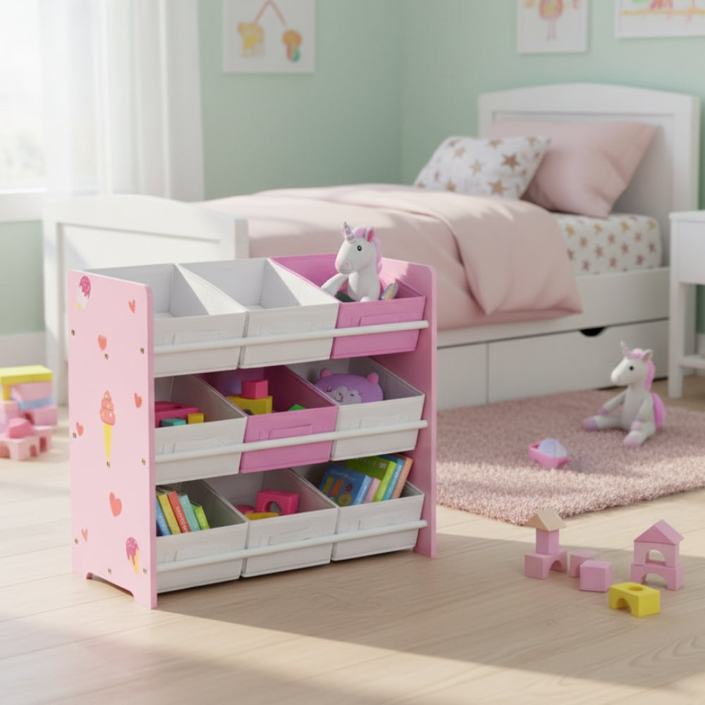 Bibliothèque enfant rose avec 9 paniers de rangement Tilda Kids