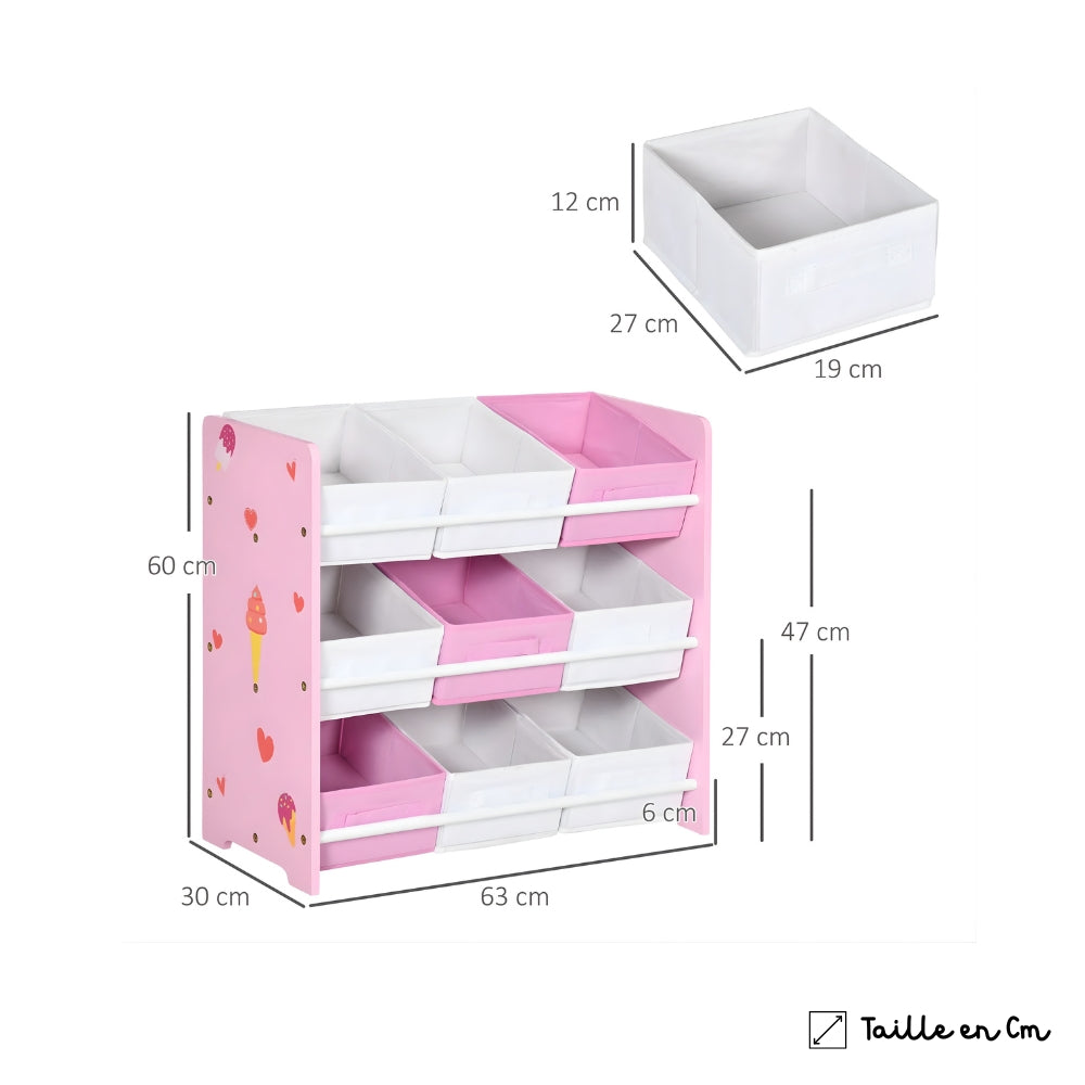 Bibliothèque enfant rose avec 9 paniers de rangement Tilda Kids