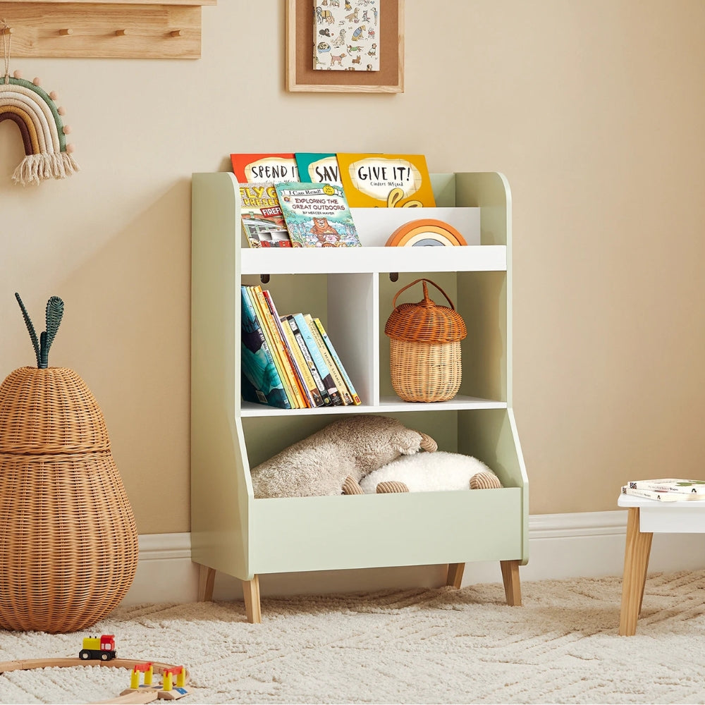 Bibliothèque enfant verte sur pieds avec rangement Tilda Kids
