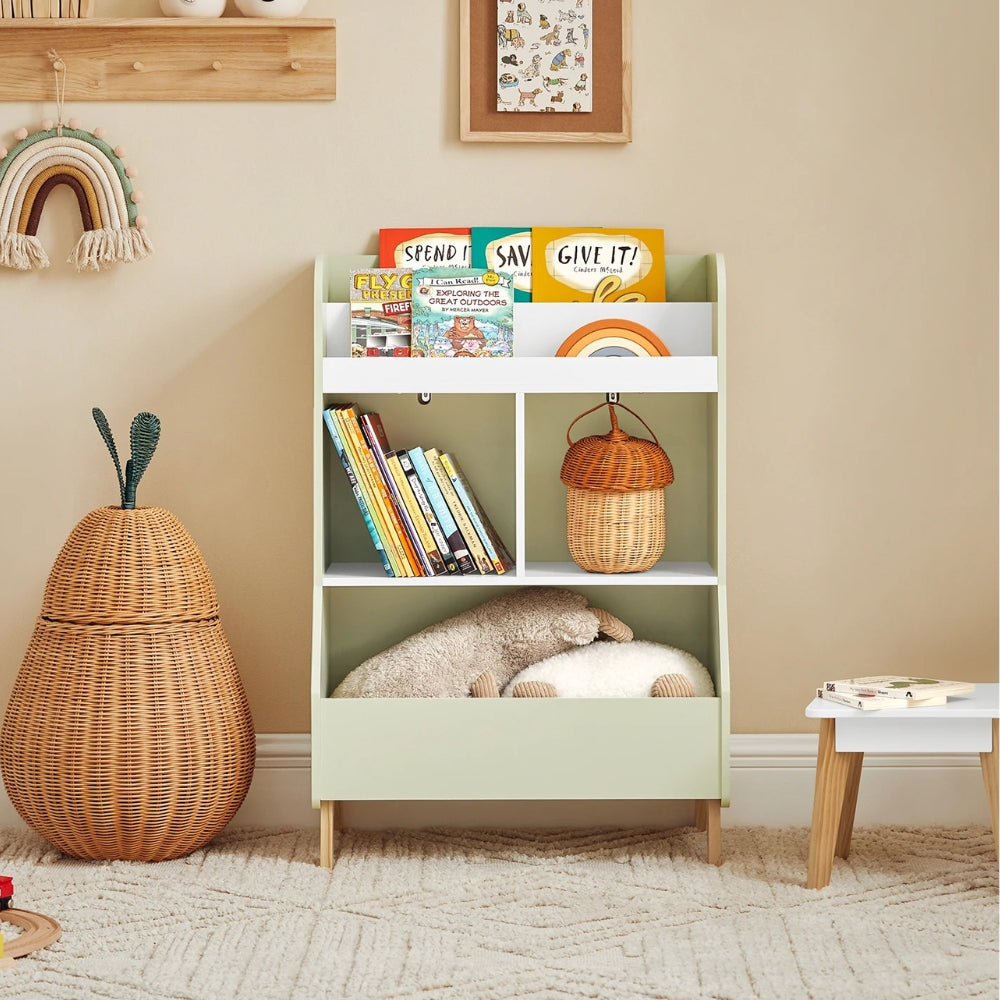 Bibliothèque enfant verte sur pieds avec rangement Tilda Kids