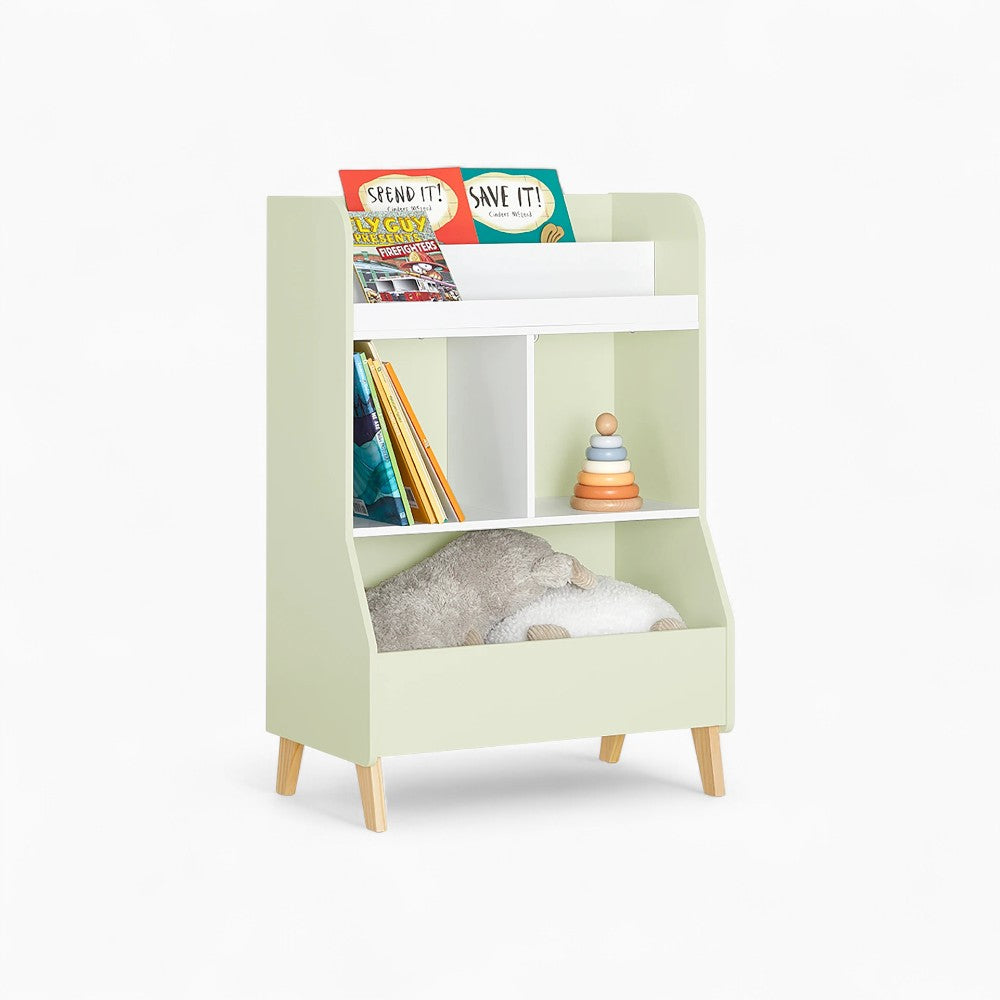 Bibliothèque enfant verte sur pieds avec rangement Tilda Kids