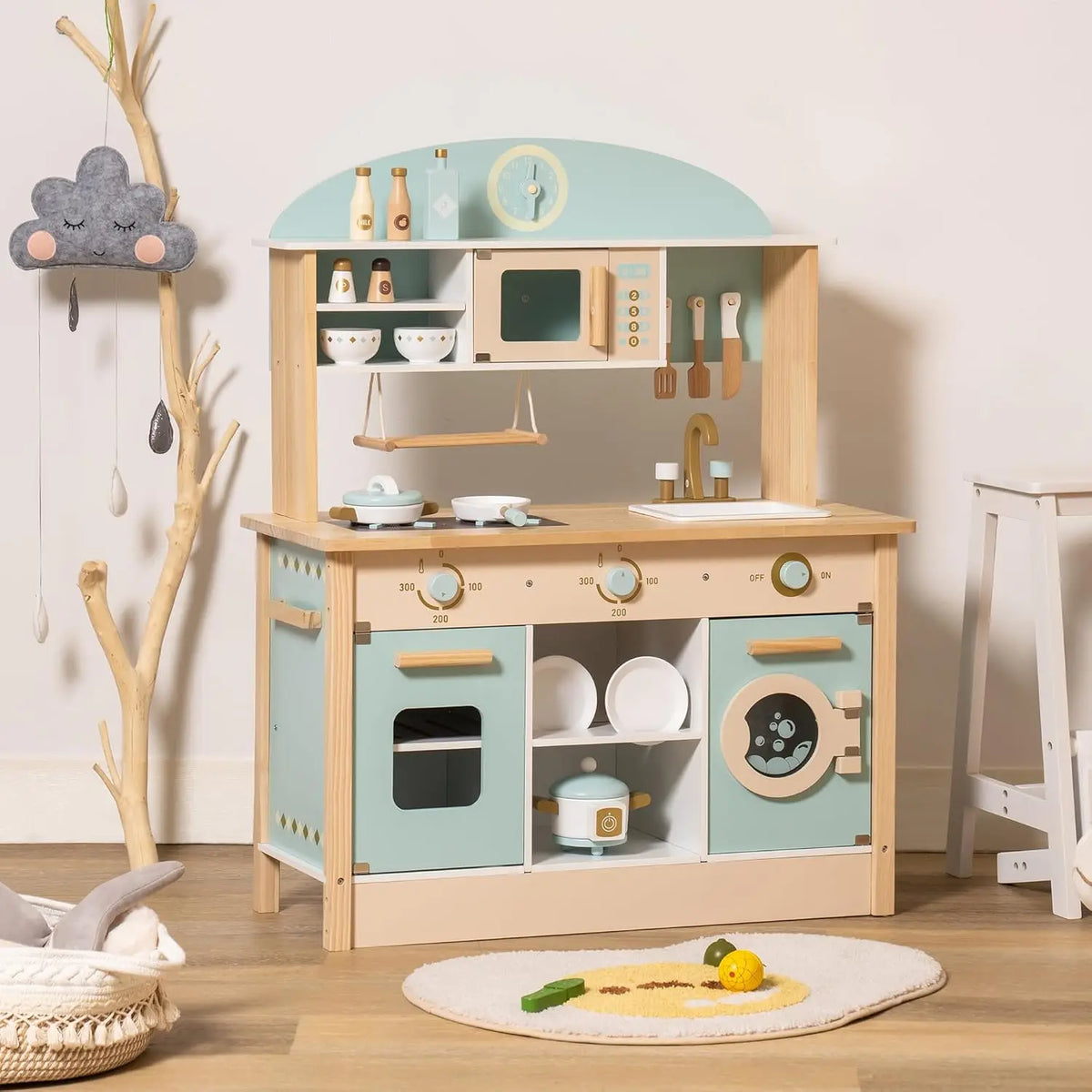 Cuisine enfant en bois bleu avec micro-onde et four Tilda Kids