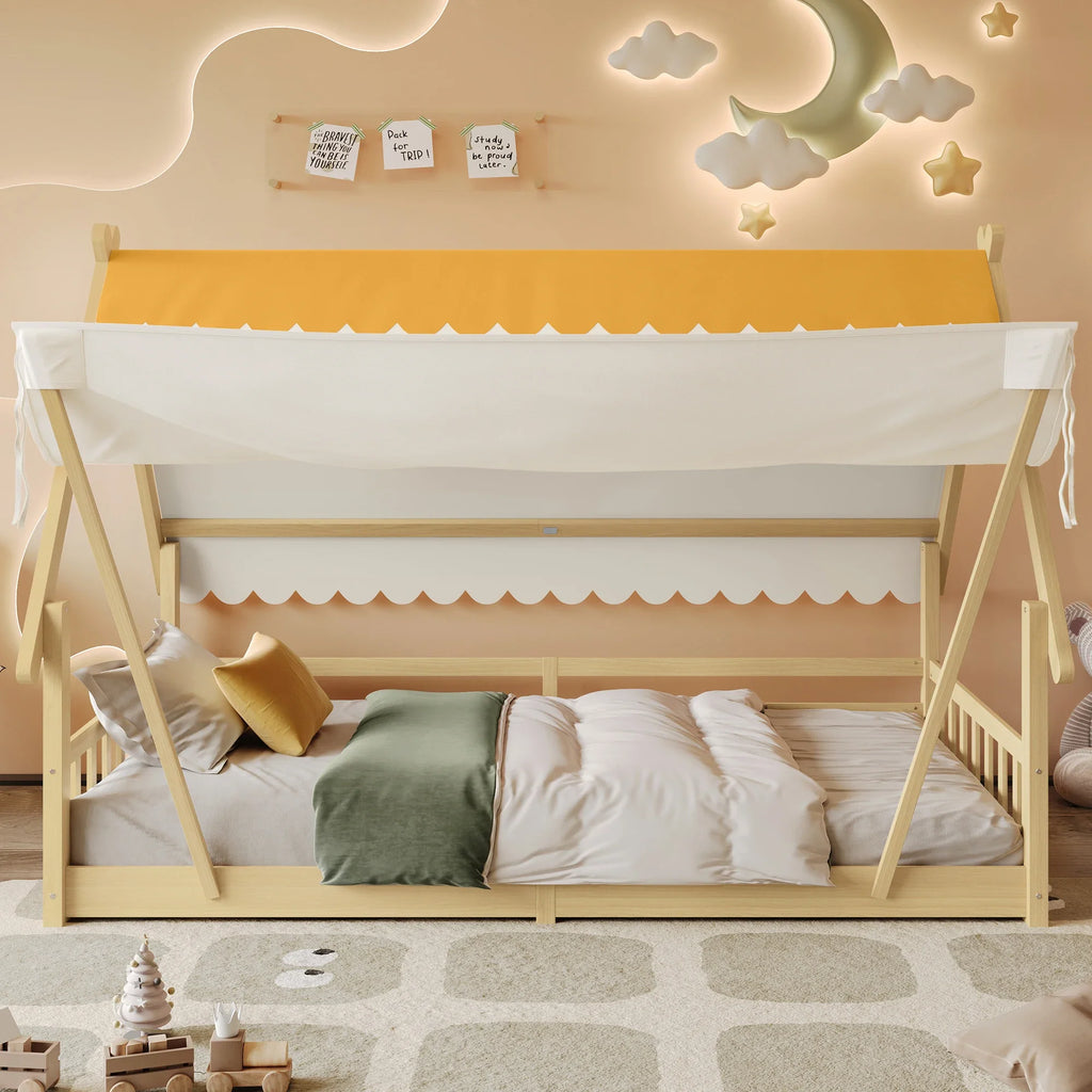 Lit cabane en bois naturel avec tente amovible Tilda Kids