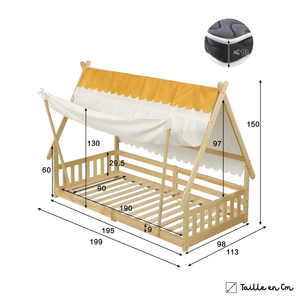Lit cabane en bois naturel avec tente amovible Tilda Kids