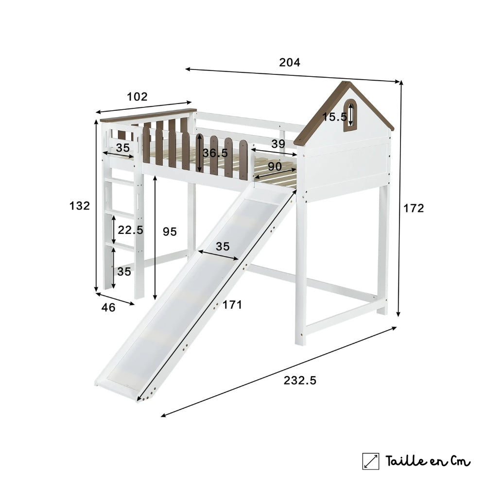 Lit cabane en hauteur avec toboggan pour enfant Tilda Kids