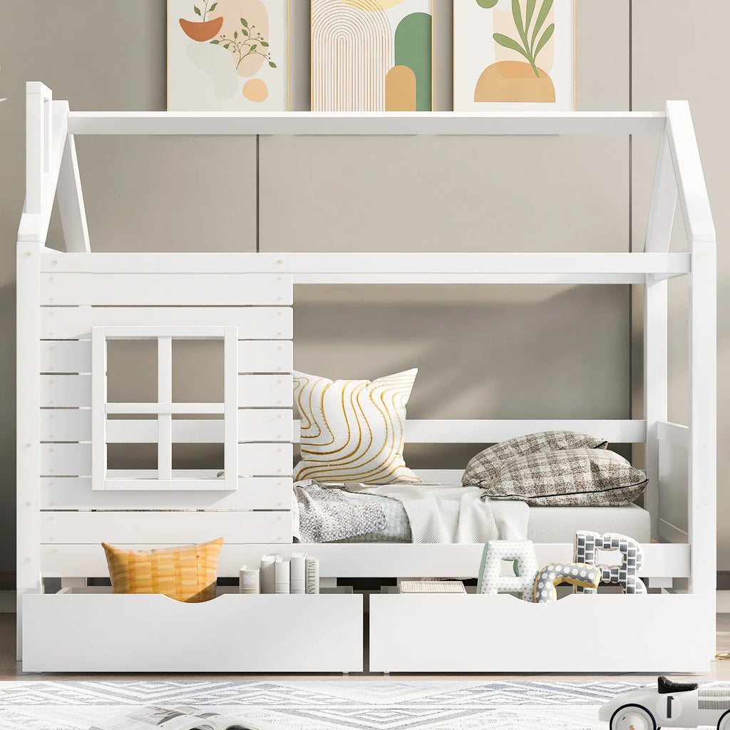 Lit cabane enfant avec fenêtre en bois massif Tilda Kids