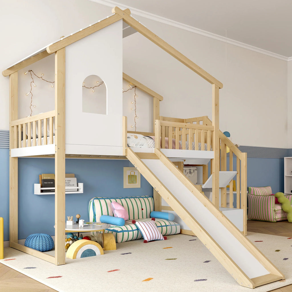 Lit cabane enfant avec toboggan et escaliers Tilda Kids