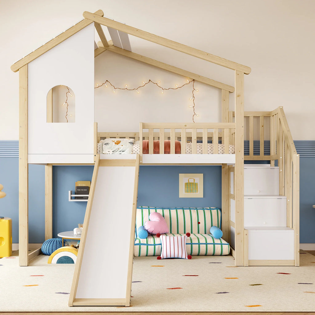 Lit cabane enfant avec toboggan et escaliers Tilda Kids