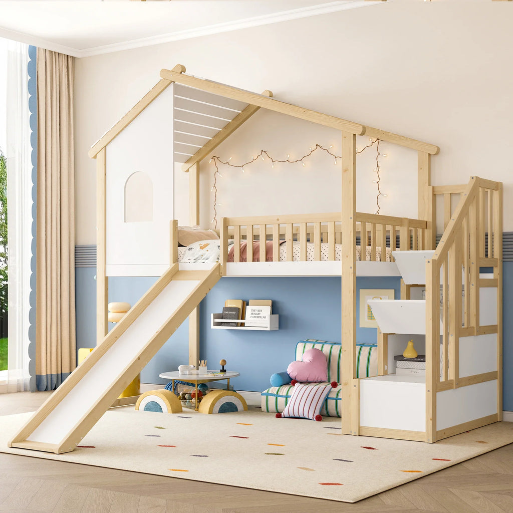 Lit cabane enfant avec toboggan et escaliers Tilda Kids