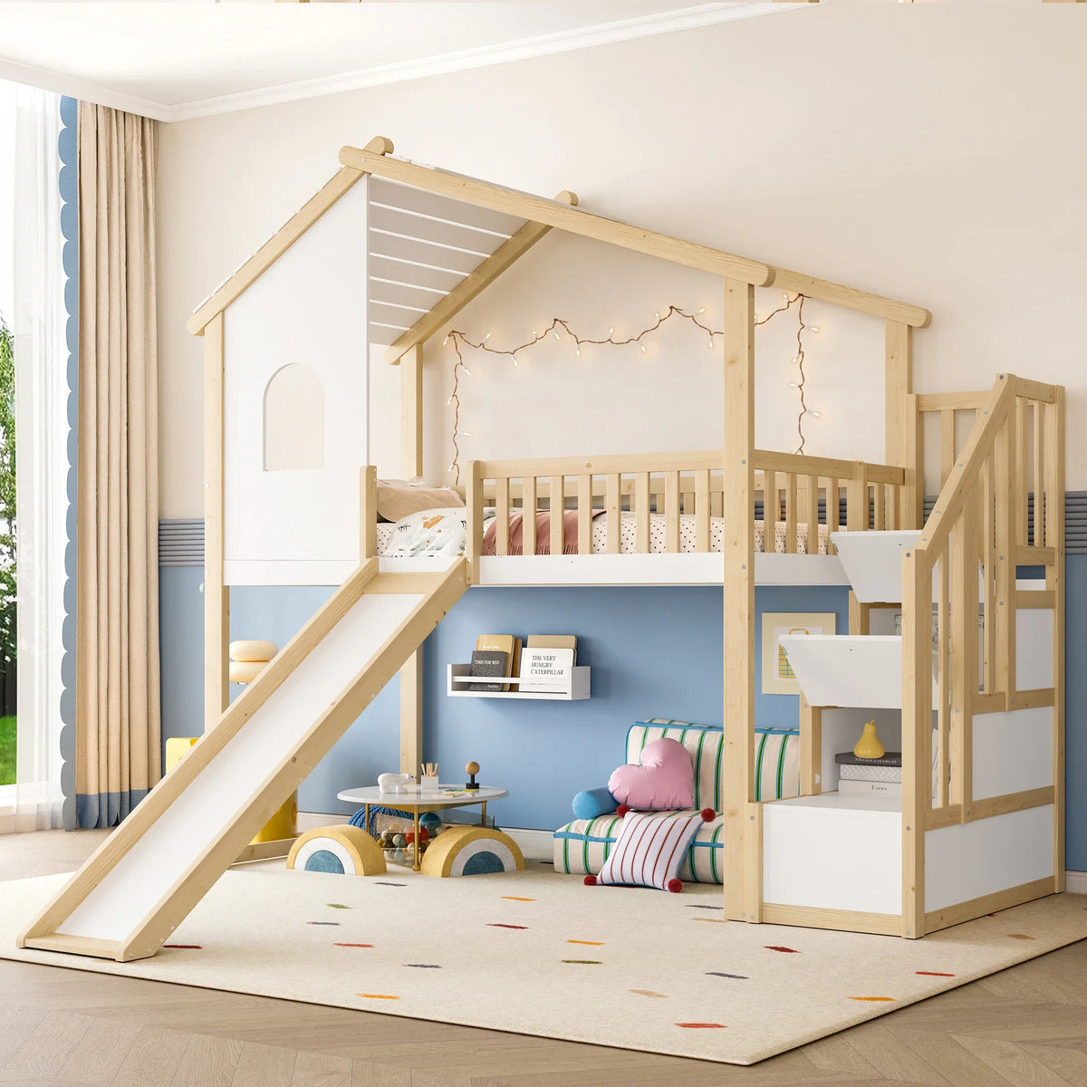 Lit cabane enfant avec toboggan et escaliers Tilda Kids