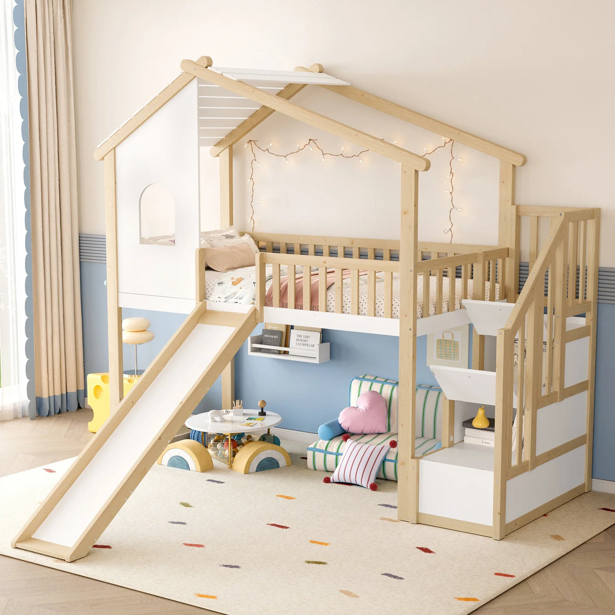 Lit cabane enfant avec toboggan et escaliers Tilda Kids