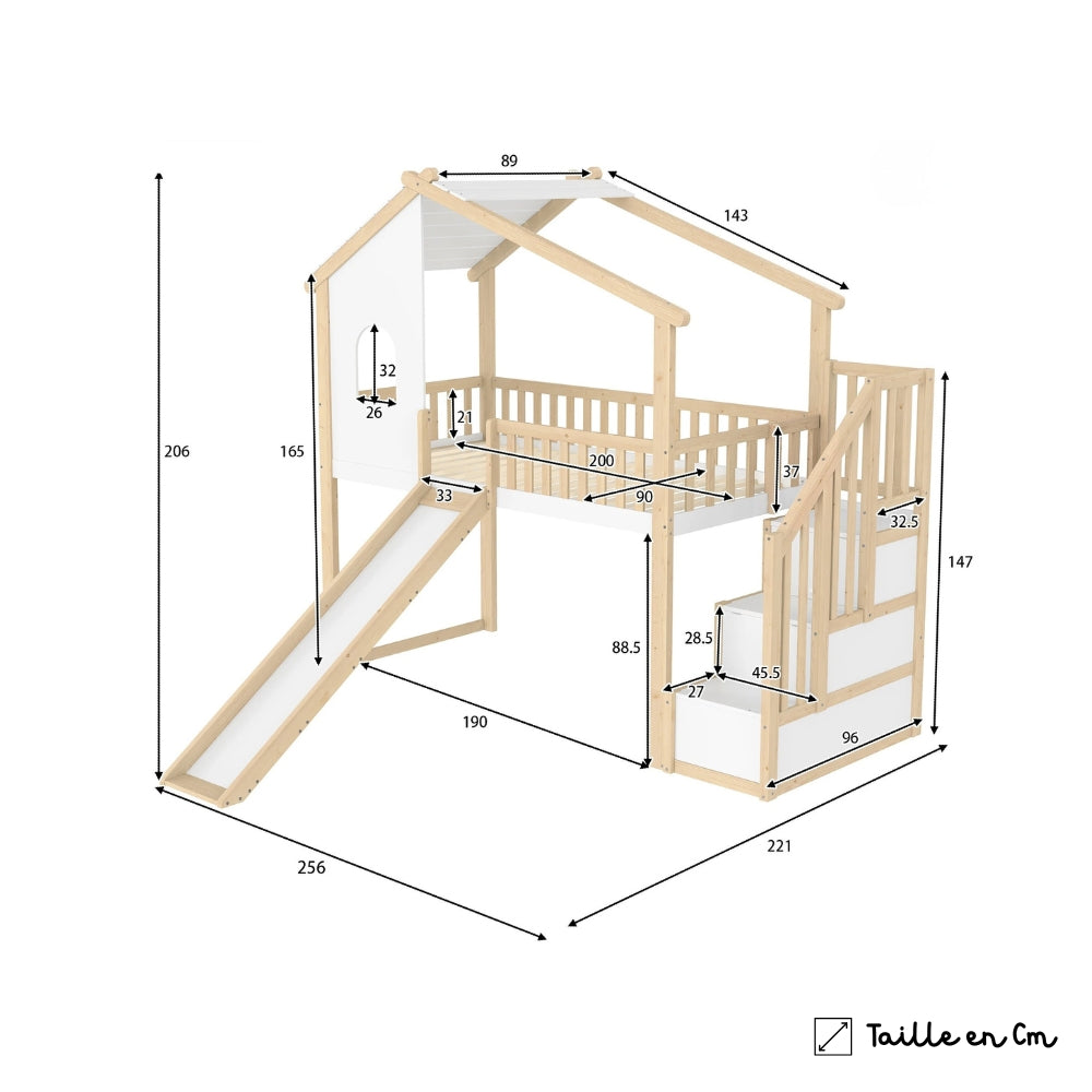 Lit cabane enfant avec toboggan et escaliers Tilda Kids