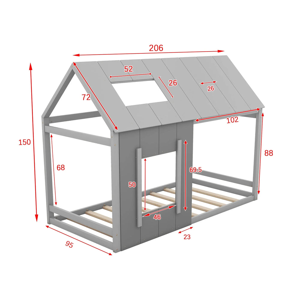 Lit cabane enfant en bois gris Tilda Kids