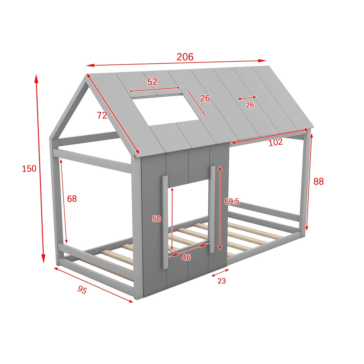 Lit cabane enfant en bois gris Tilda Kids