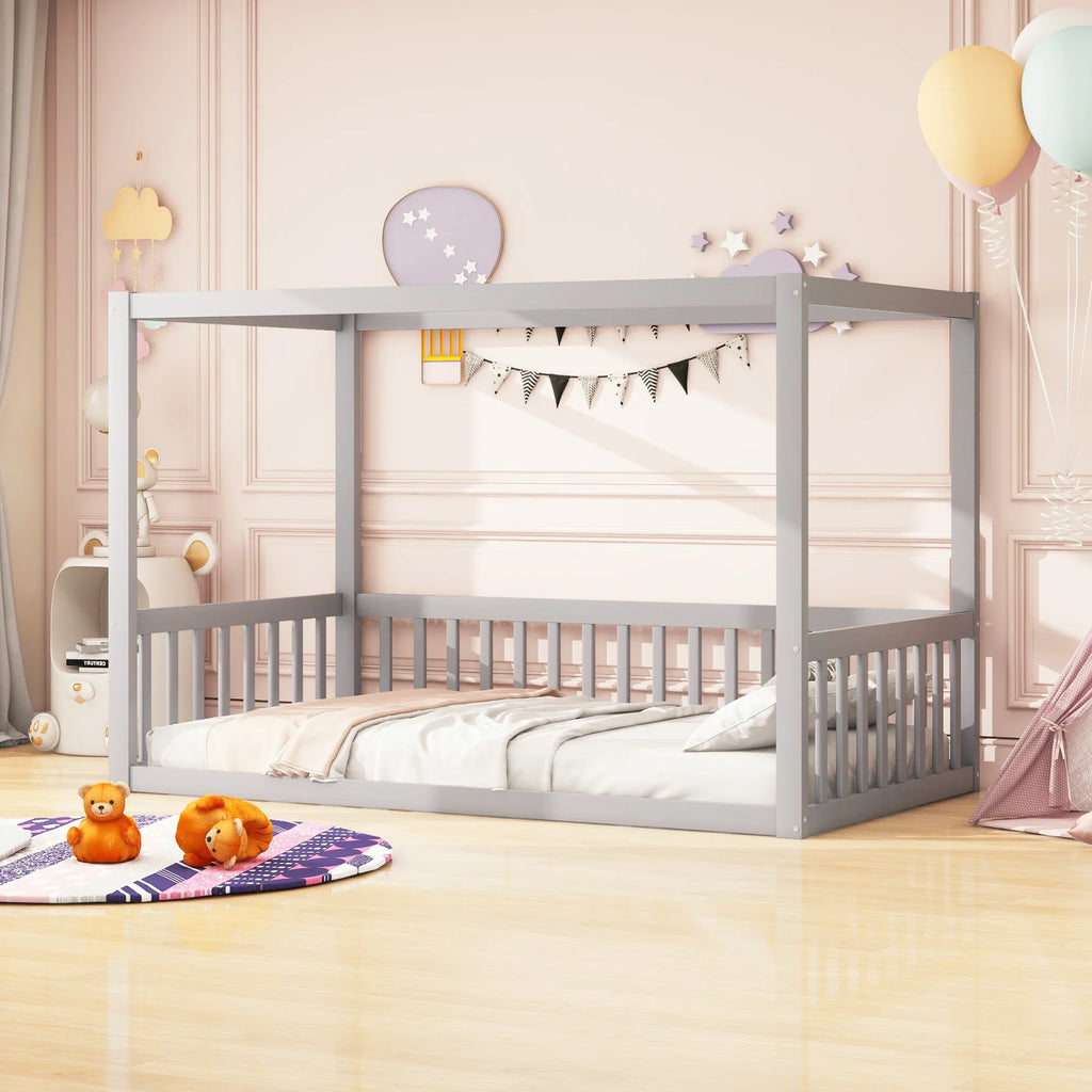 Lit cabane enfant gris avec barrières de sécurité Tilda Kids
