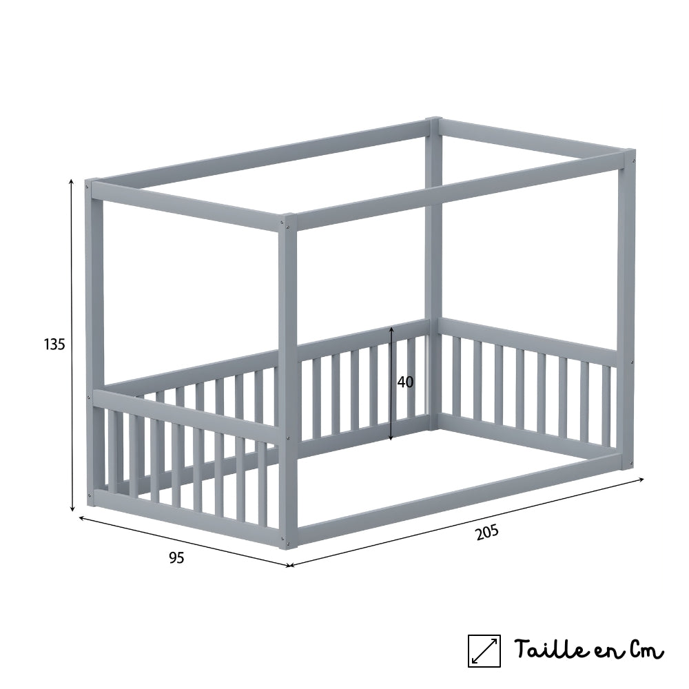 Lit cabane enfant gris avec barrières de sécurité Tilda Kids