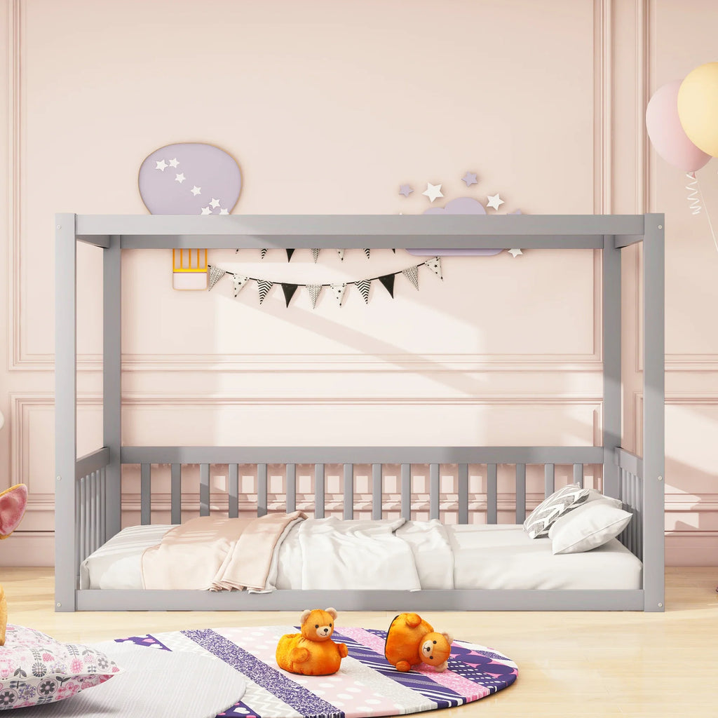 Lit cabane enfant gris avec barrières de sécurité Tilda Kids