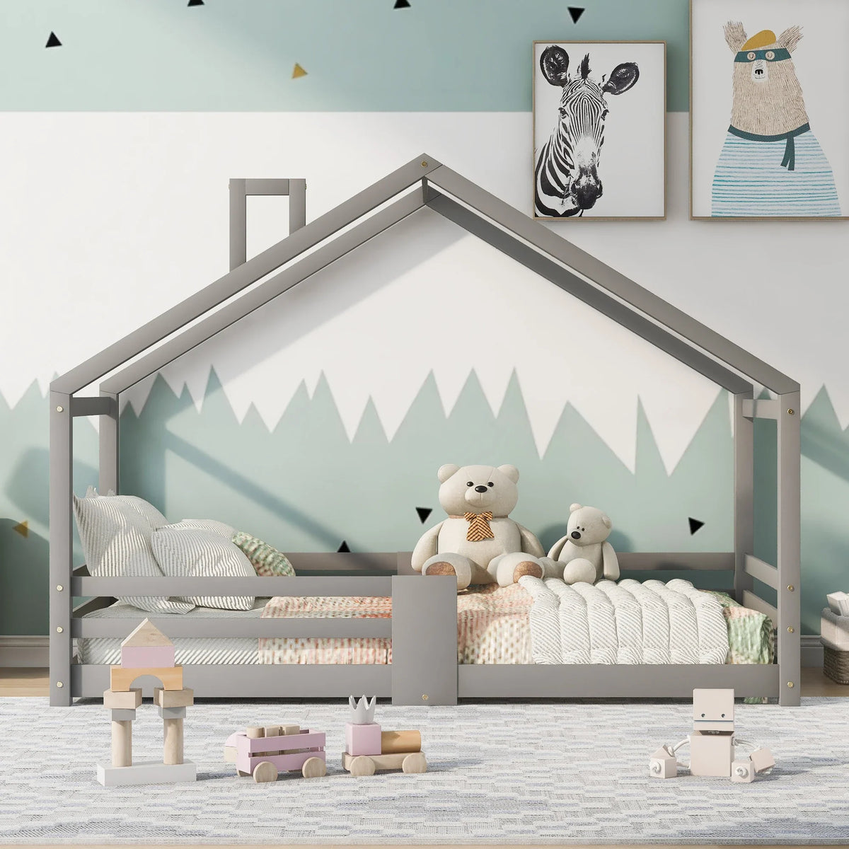 Lit cabane maison gris pour enfant Tilda Kids