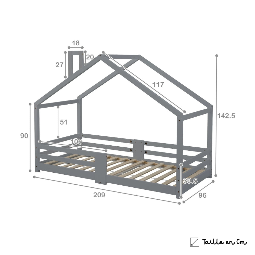 Lit cabane maison gris pour enfant Tilda Kids