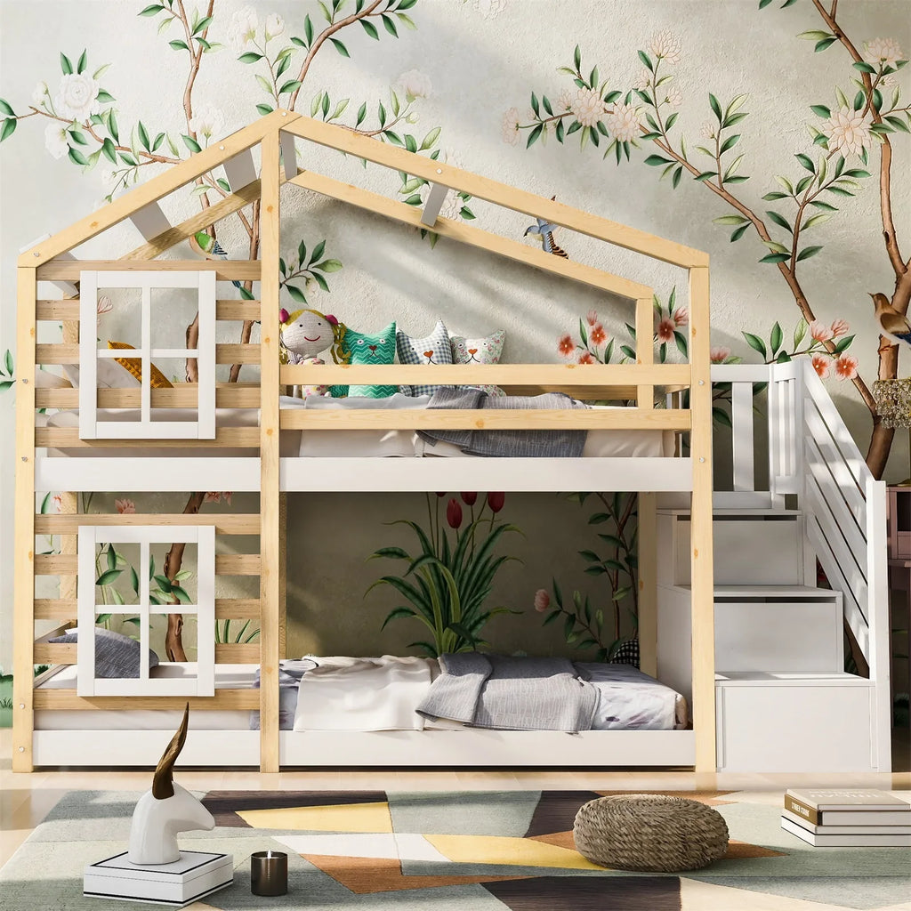 Lit cabane superposé avec escalier et rangements Tilda Kids