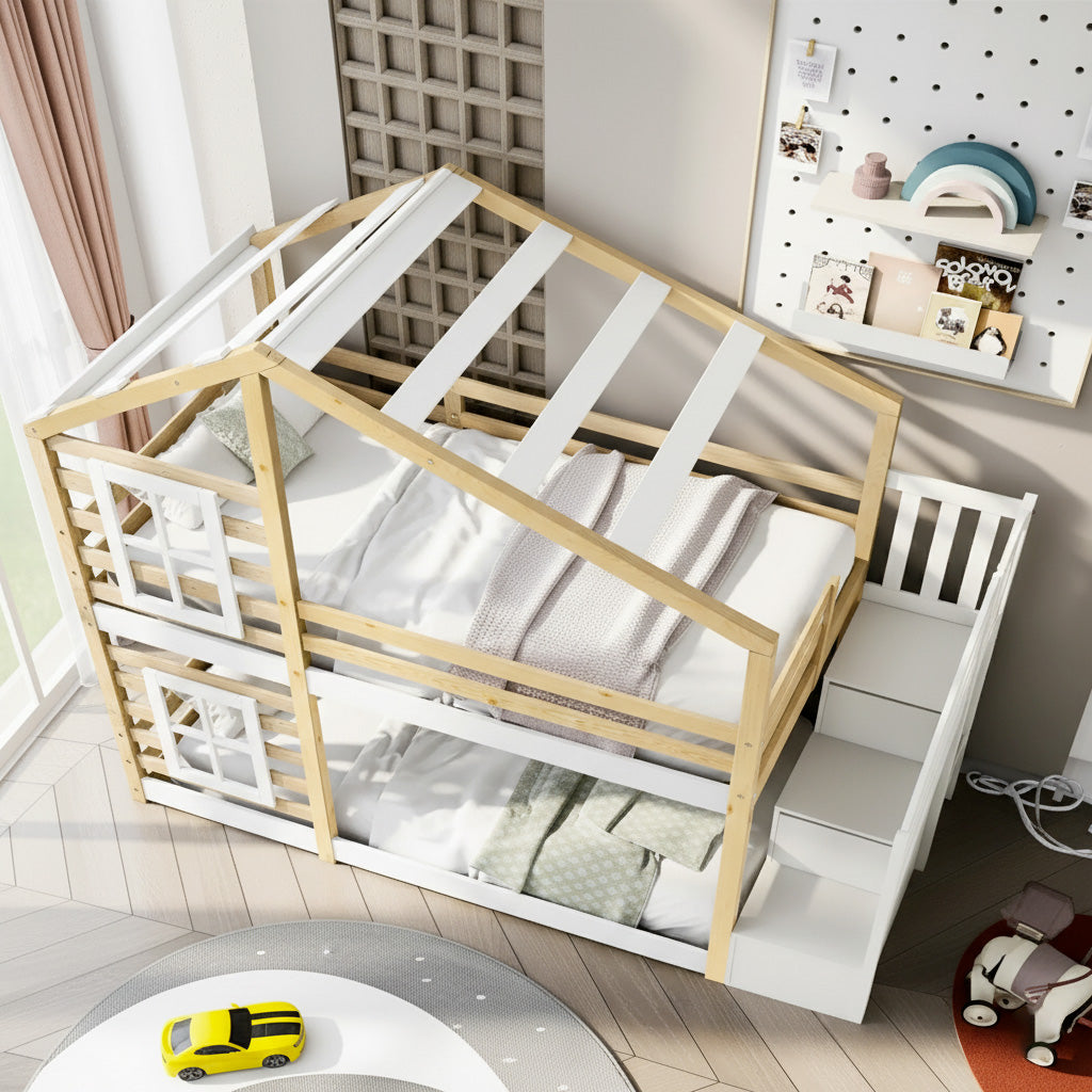 Lit cabane superposé avec escalier et rangements Tilda Kids