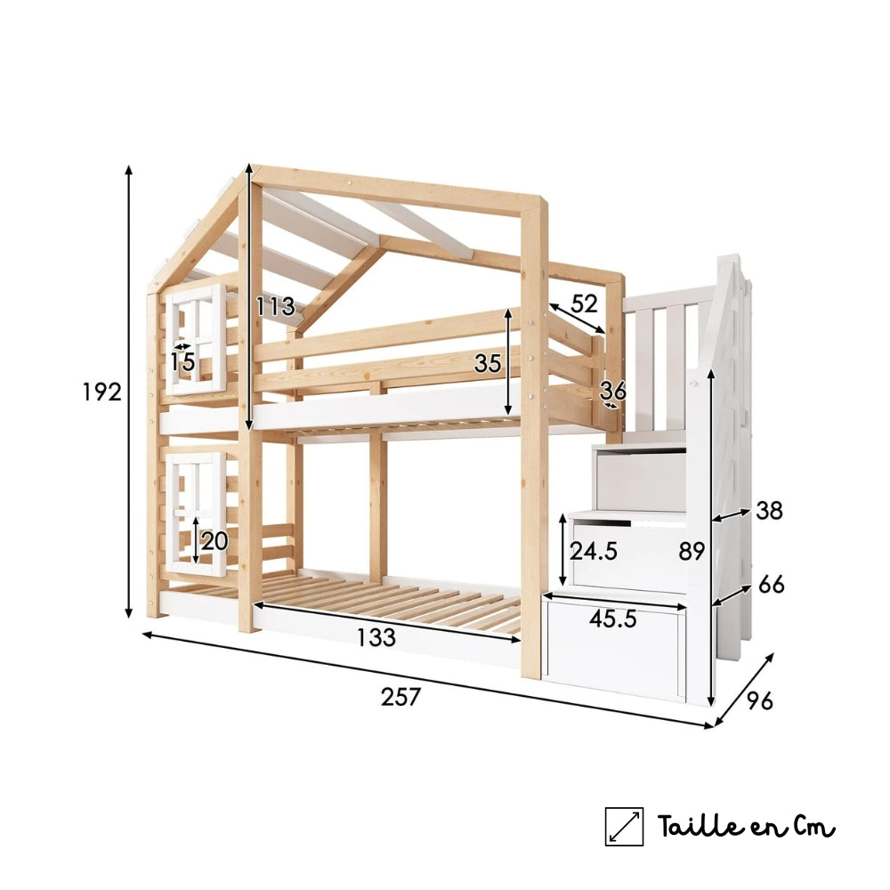 Lit cabane superposé avec escalier et rangements Tilda Kids