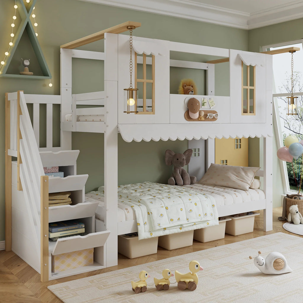 Lit cabane superposé avec rangement intégré Tilda Kids