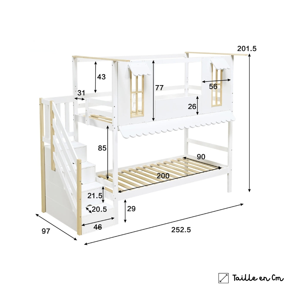 Lit cabane superposé avec rangement intégré Tilda Kids
