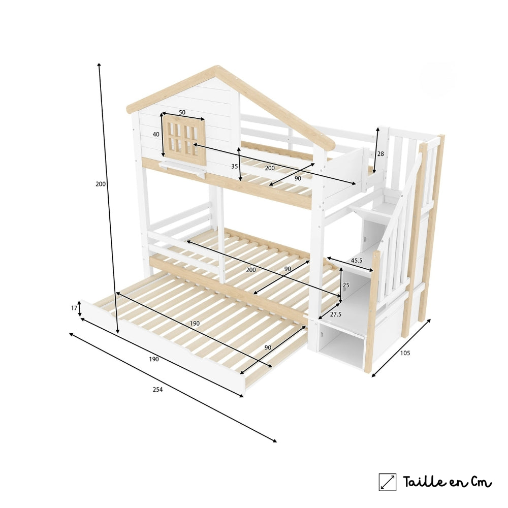 Lit cabane superposé avec rangements intégrés Tilda Kids