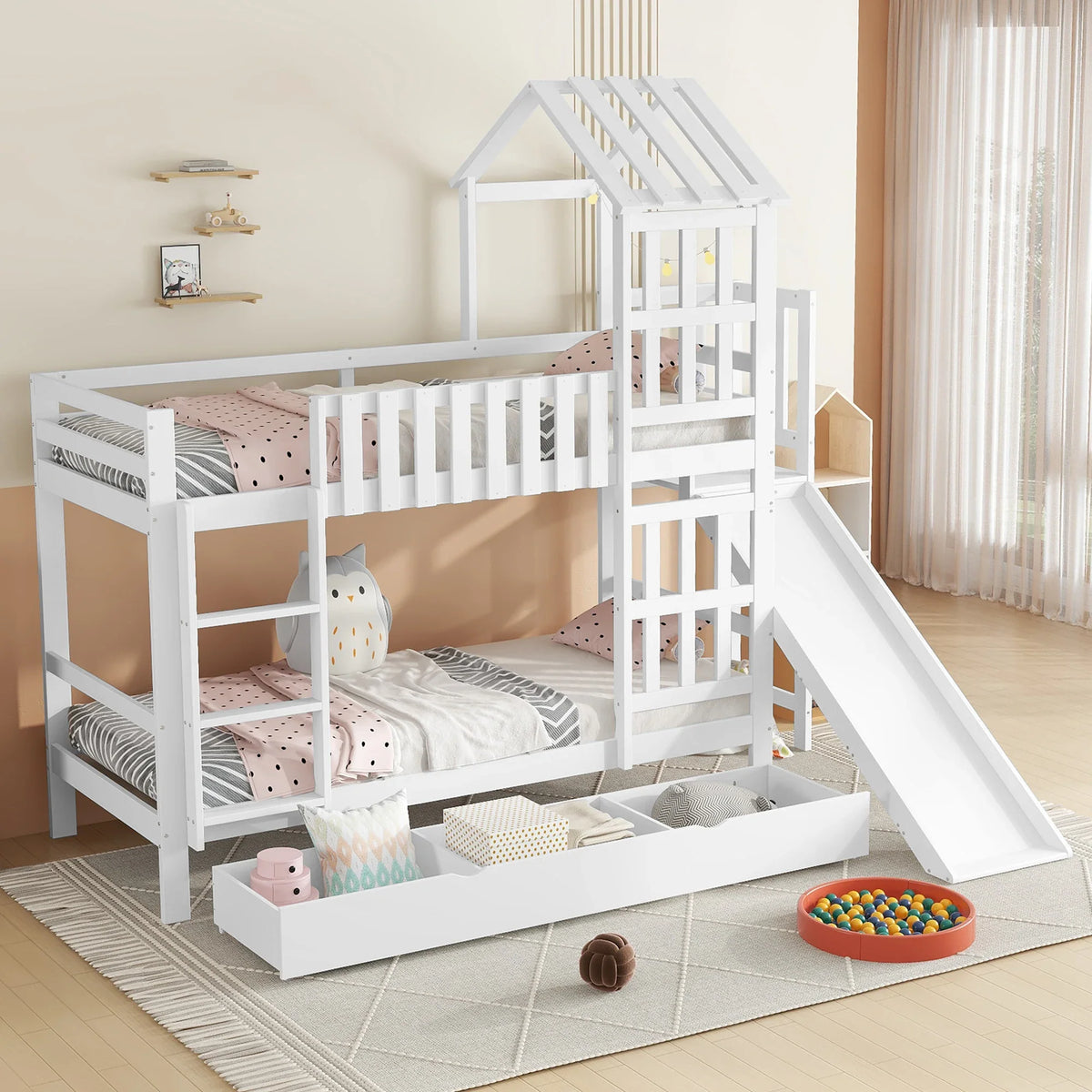 Lit cabane superposé avec toboggan blanc enfant Tilda Kids