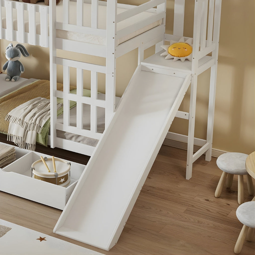 Lit cabane superposé avec toboggan blanc enfant Tilda Kids